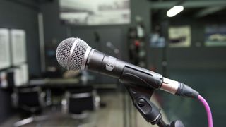 A vocal microphone on a mic stand